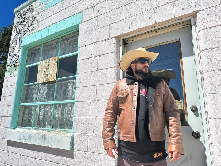 Chaqueta Steazy Ryder de Lords x Cleaver Culture - Sherpa de cuero marrón