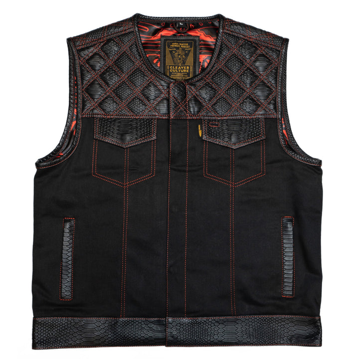 Cleaver Culture Cali Cut Vest - Black Denim/Dragon Leather