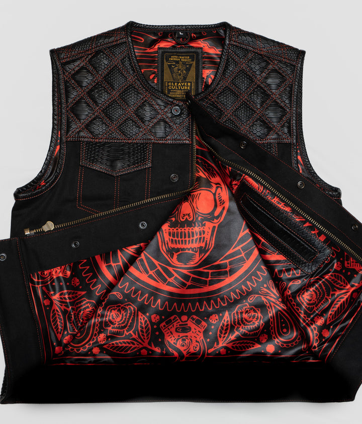 Cleaver Culture Cali Cut Vest - Black Denim/Dragon Leather