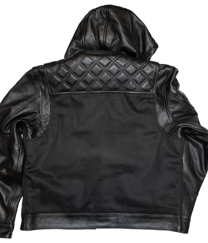 Cleaver Culture Hooded Moto Jacket - Black Canvas/Leather