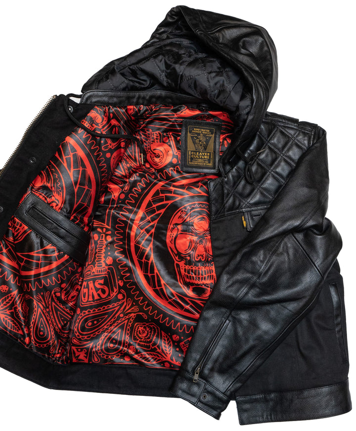Cleaver Culture Hooded Moto Jacket - Black Canvas/Leather