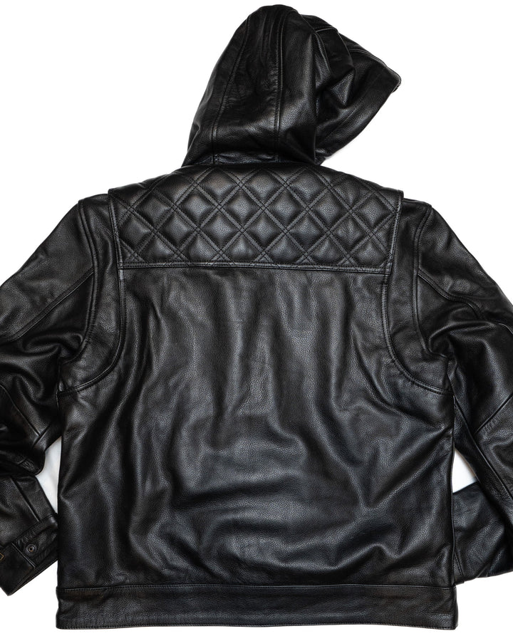 Cleaver Culture Hooded Moto Jacket - Black Leather