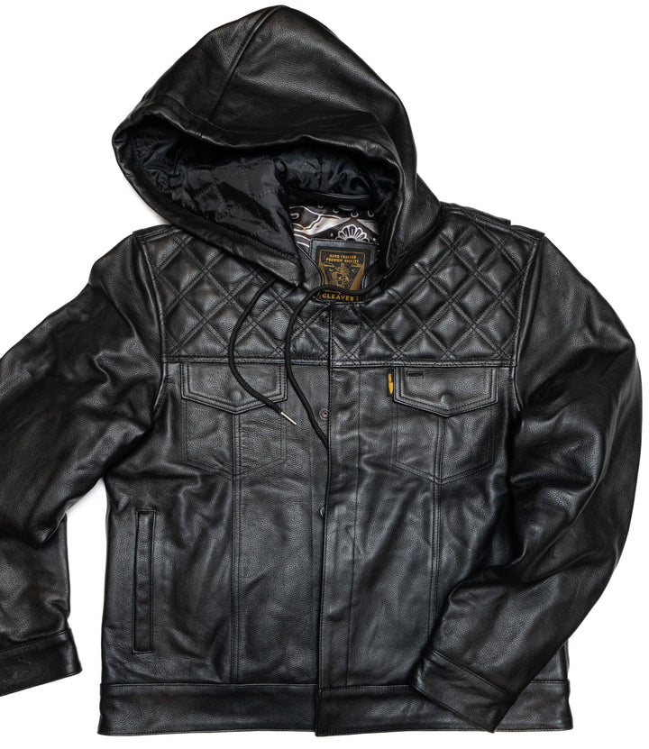 Cleaver Culture Hooded Moto Jacket - Black Leather