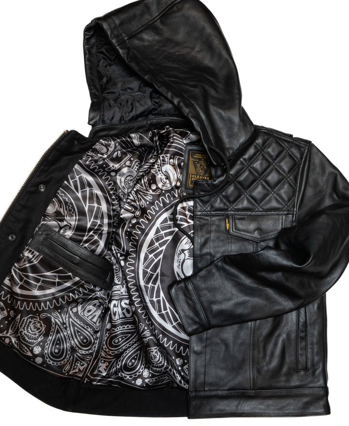 Cleaver Culture Hooded Moto Jacket - Black Leather