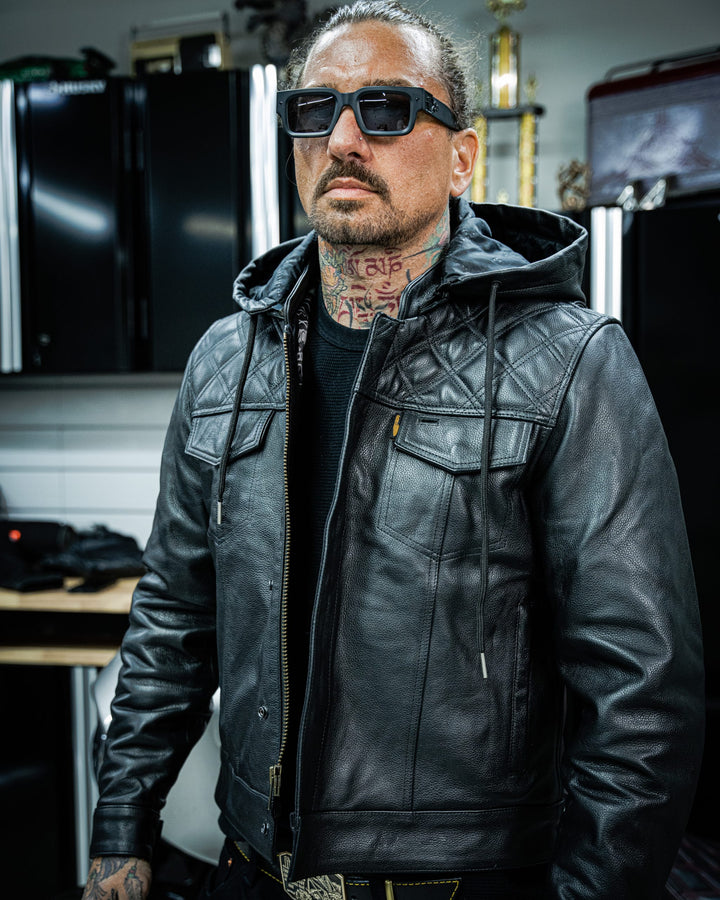 Cleaver Culture Hooded Moto Jacket - Black Leather