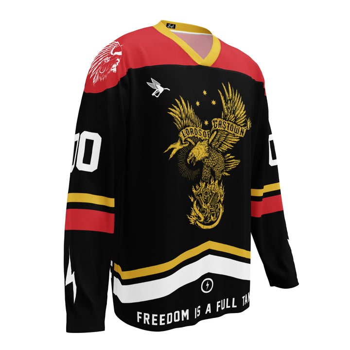 Camiseta de hockey personalizada Fire Bird - Negro/Rojo