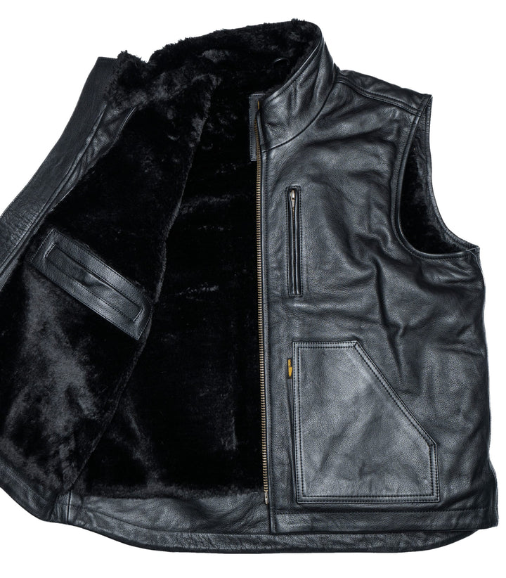 Cleaver Culture Carpenter Vest - Black Leather Sherpa