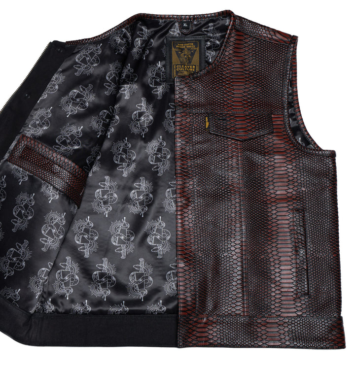 Cleaver Culture Cali Cut Vest - Ox Blood Dragon Leather