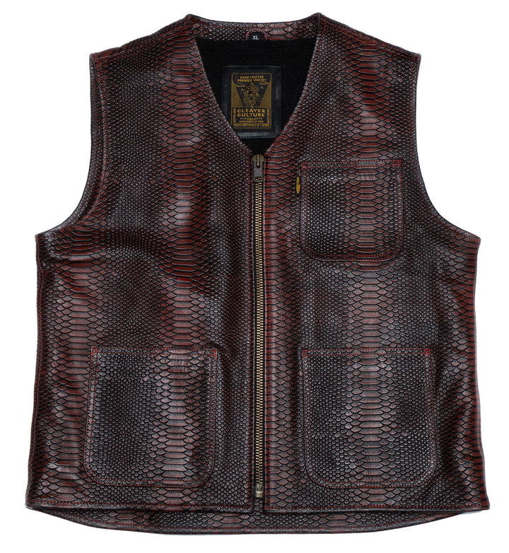 Cleaver Culture Carpenter Vest - Ox Blood Dragon Leather