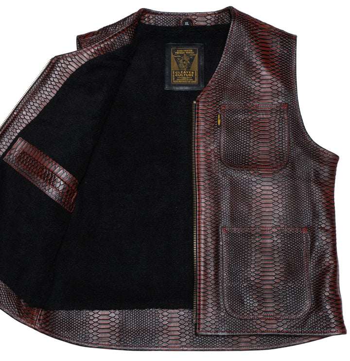 Cleaver Culture Carpenter Vest - Ox Blood Dragon Leather