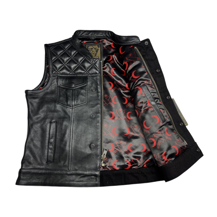 Cleaver Culture Women's Moto Vest - Black Leather/Black Stitch