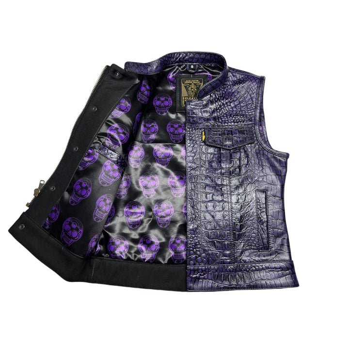 Cleaver Culture Women's Moto Vest - Purple Gator Leather