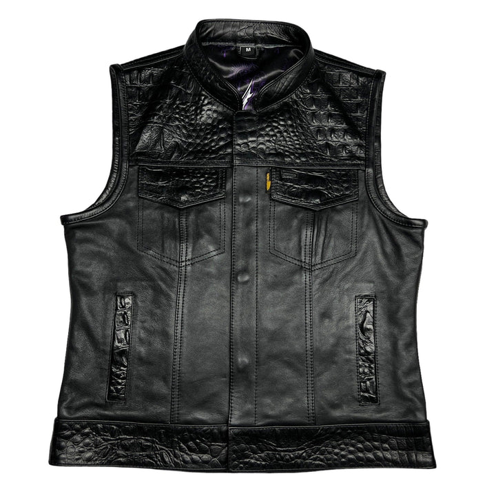 Cleaver Culture Women's Moto Vest - Black Gator Leather