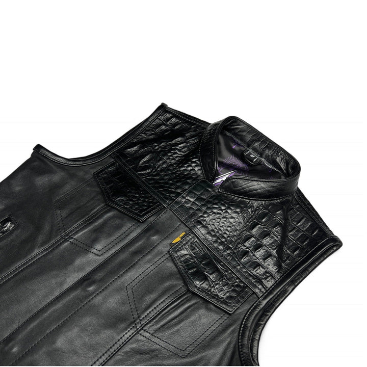 Cleaver Culture Women's Moto Vest - Black Gator Leather
