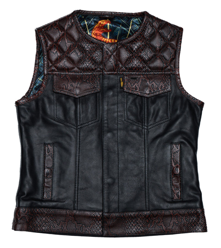 Cleaver Culture Women's Moto Vest - Ox Blood Python Leather