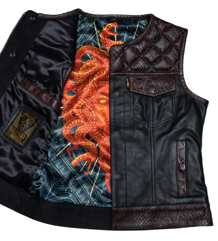 Cleaver Culture Women's Moto Vest - Ox Blood Python Leather