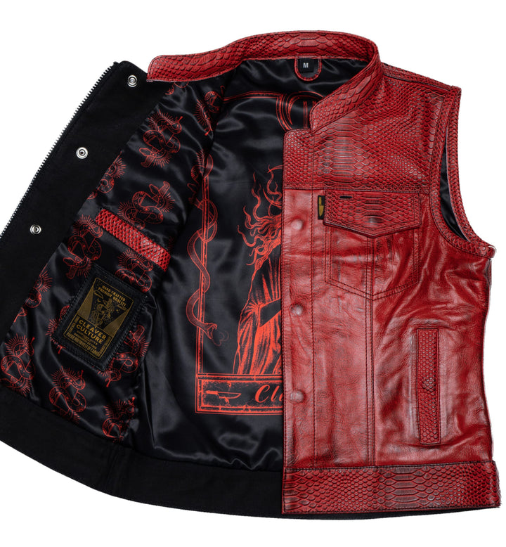 Cleaver Culture Women's Moto Vest - Red Dragon Leather