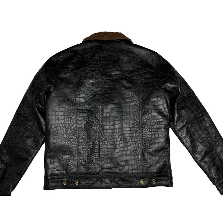 Chaqueta Steazy Ryder de Lords x Cleaver Culture - Piel de cocodrilo negra Sherpa