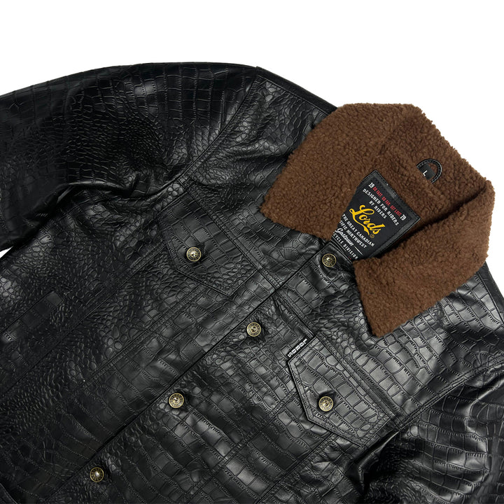 Chaqueta Steazy Ryder de Lords x Cleaver Culture - Piel de cocodrilo negra Sherpa