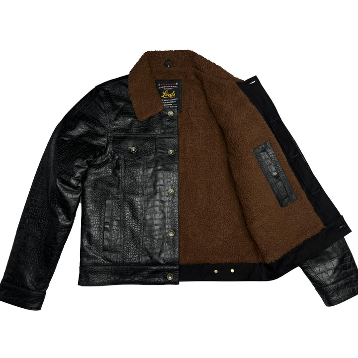 Chaqueta Steazy Ryder de Lords x Cleaver Culture - Piel de cocodrilo negra Sherpa