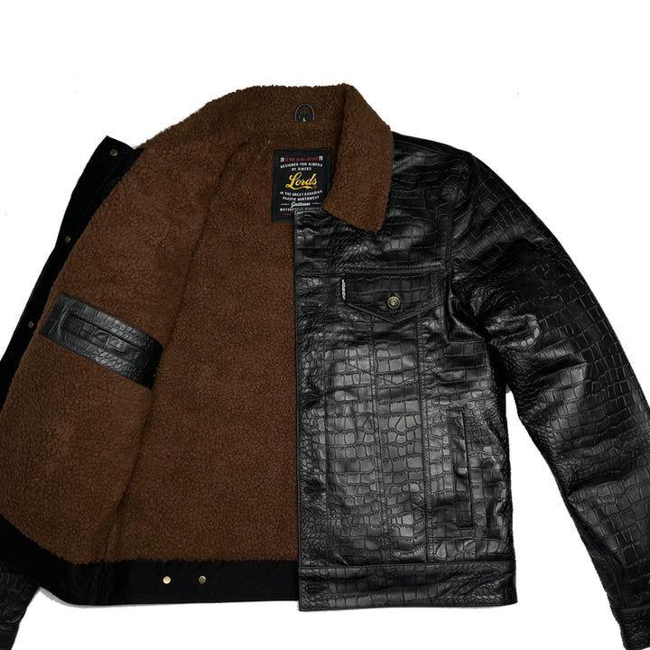 Chaqueta Steazy Ryder de Lords x Cleaver Culture - Piel de cocodrilo negra Sherpa