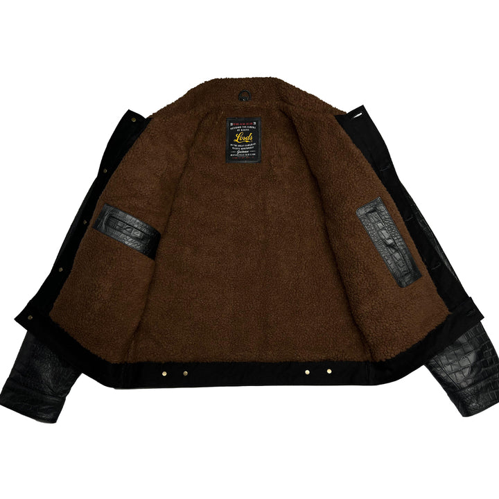Chaqueta Steazy Ryder de Lords x Cleaver Culture - Piel de cocodrilo negra Sherpa