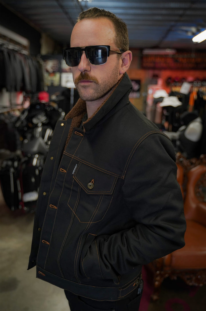 Steazy Ryder Jacket - Black Denim Sherpa