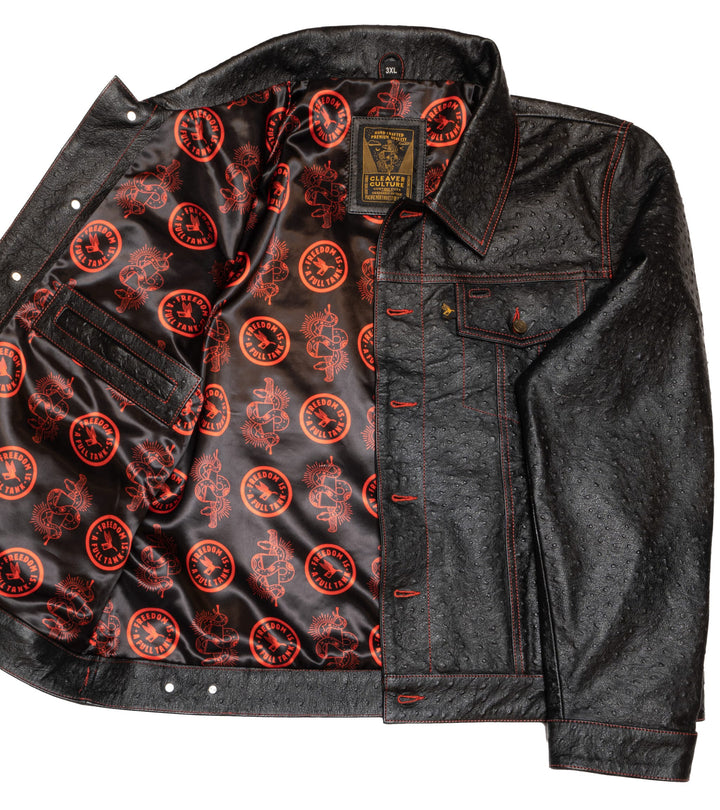 Chaqueta Steazy Ryder de Lords x Cleaver Culture - Piel de avestruz negra