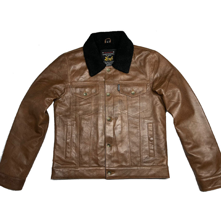 Chaqueta Steazy Ryder de Lords x Cleaver Culture - Sherpa de cuero marrón