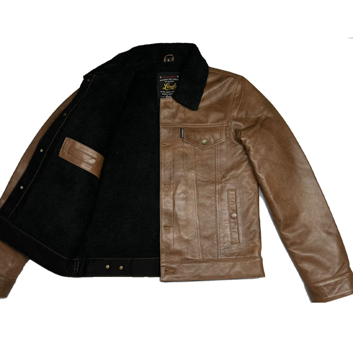 Chaqueta Steazy Ryder de Lords x Cleaver Culture - Sherpa de cuero marrón