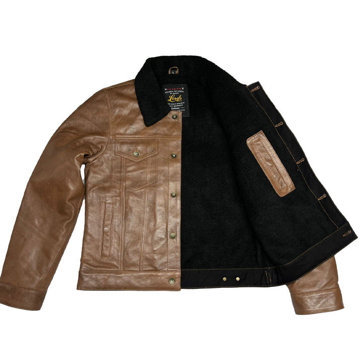Chaqueta Steazy Ryder de Lords x Cleaver Culture - Sherpa de cuero marrón