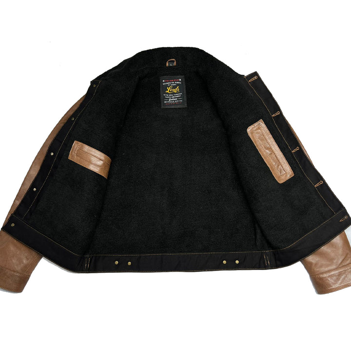 Chaqueta Steazy Ryder de Lords x Cleaver Culture - Sherpa de cuero marrón