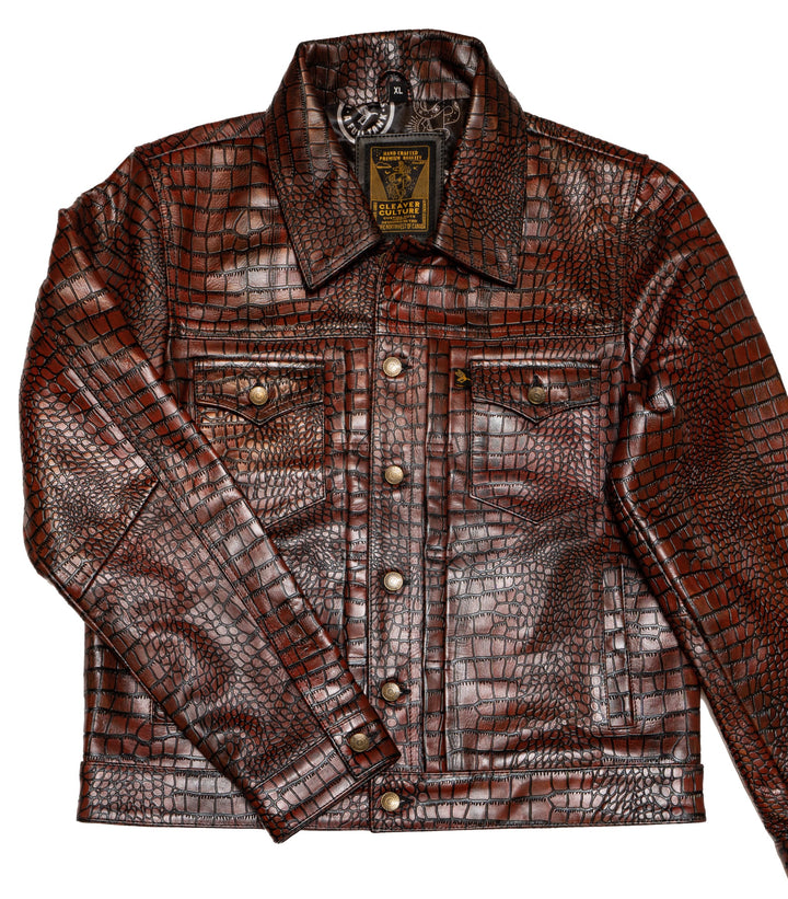 Chaqueta Steazy Ryder de Lords x Cleaver Culture - Piel de cocodrilo color sangre de buey