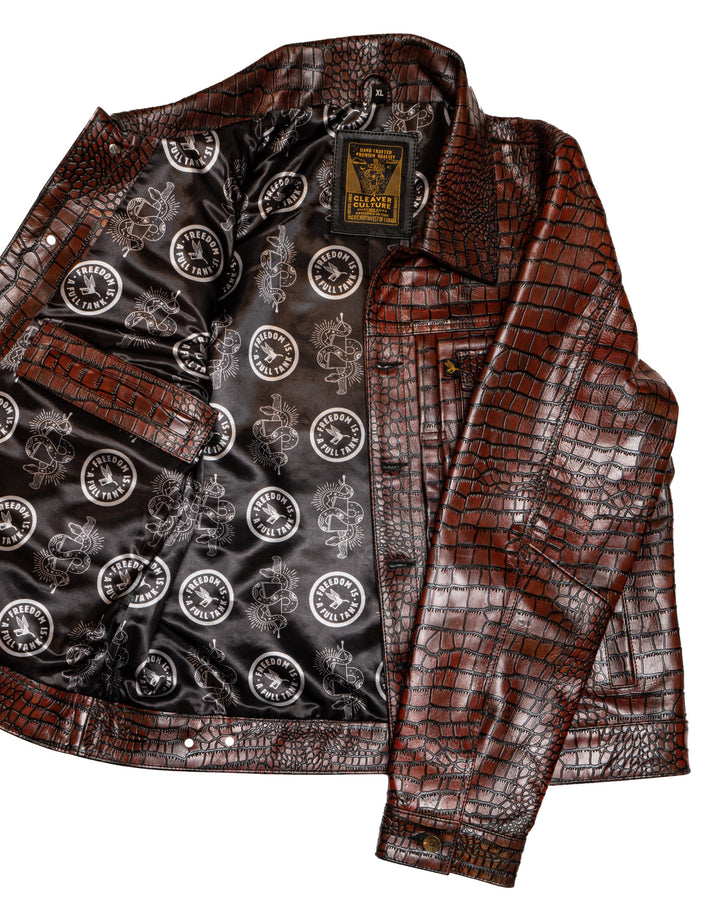 Chaqueta Steazy Ryder de Lords x Cleaver Culture - Piel de cocodrilo color sangre de buey