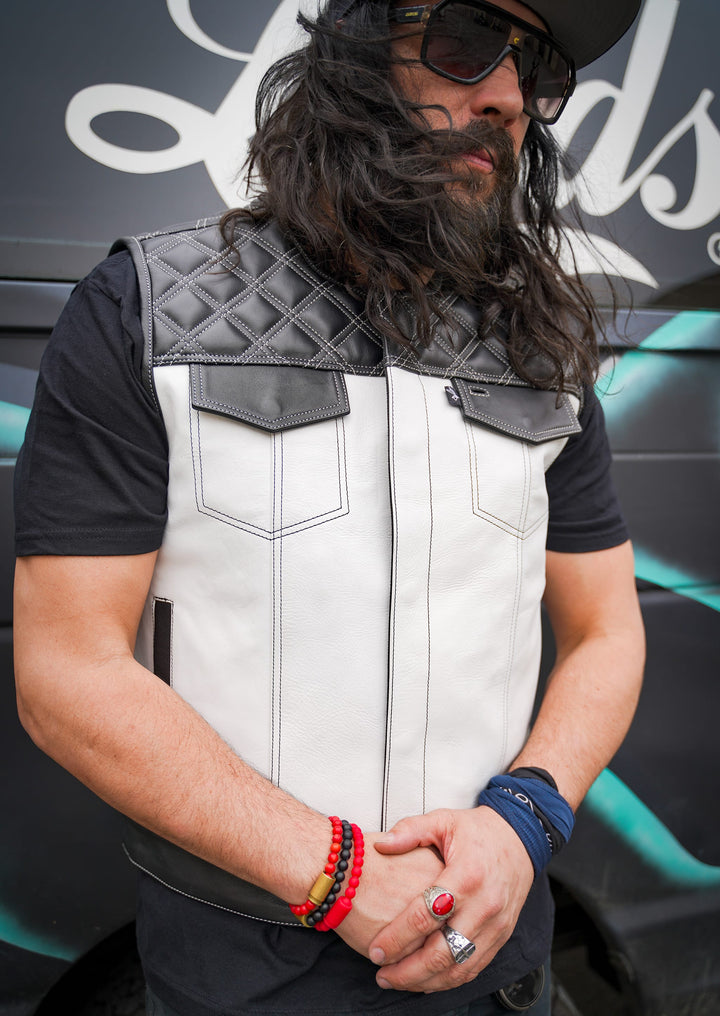 Gilet moto Lords x Cleaver Culture - Cuir blanc/noir