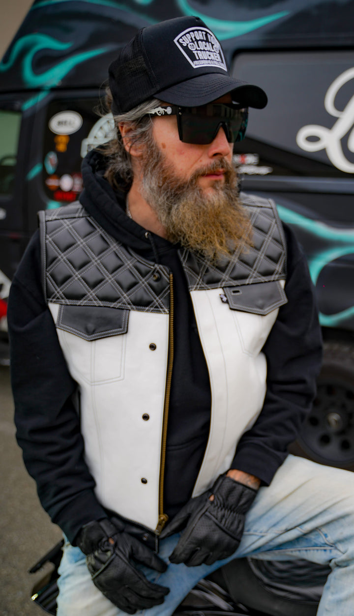 Gilet moto Lords x Cleaver Culture - Cuir blanc/noir