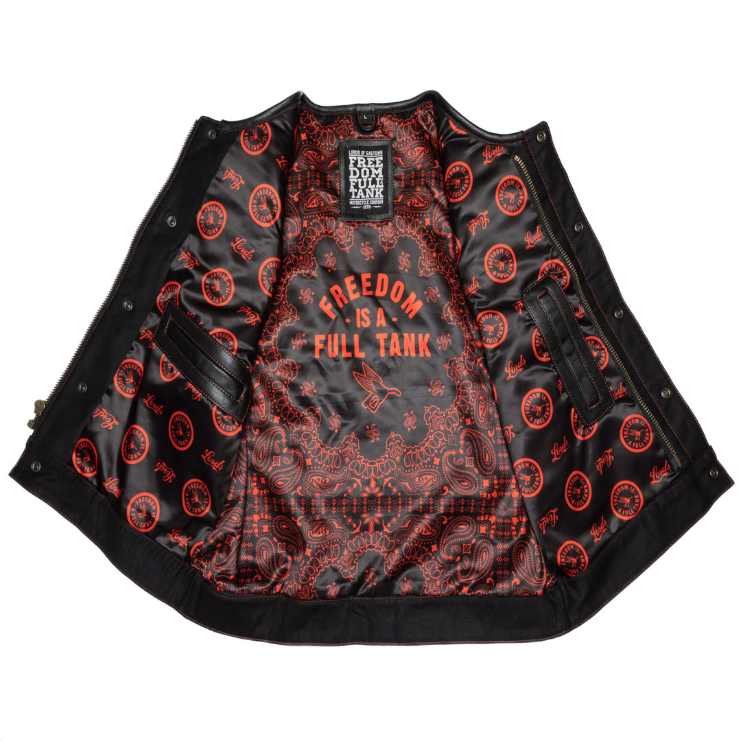 Gilet moto Lords x Cleaver Culture - Cuir noir/rouge