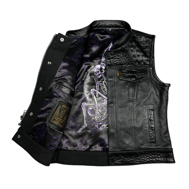 Cleaver Culture Women's Moto Vest - Black Gator Leather
