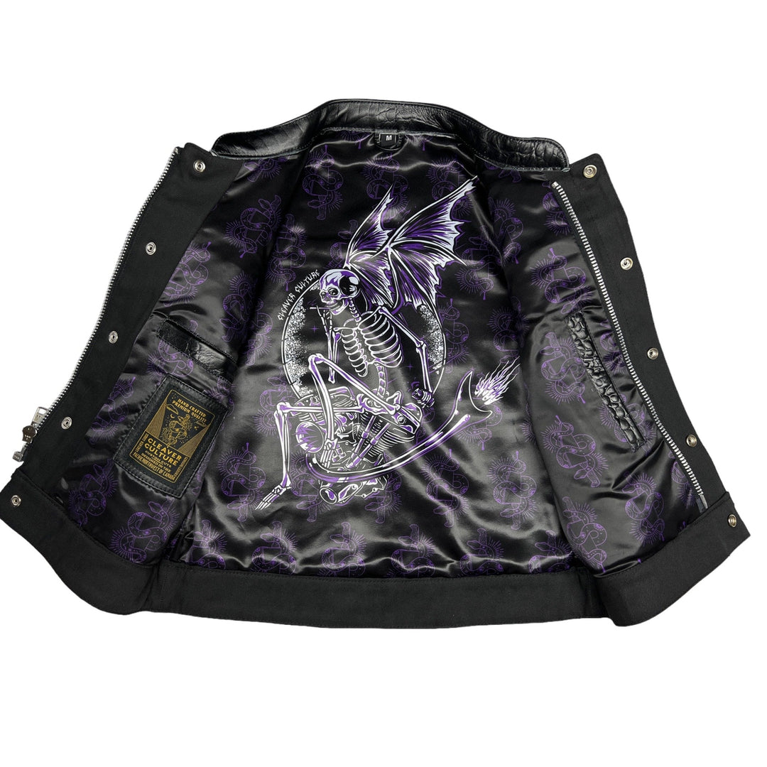 Cleaver Culture Women's Moto Vest - Black Gator Leather