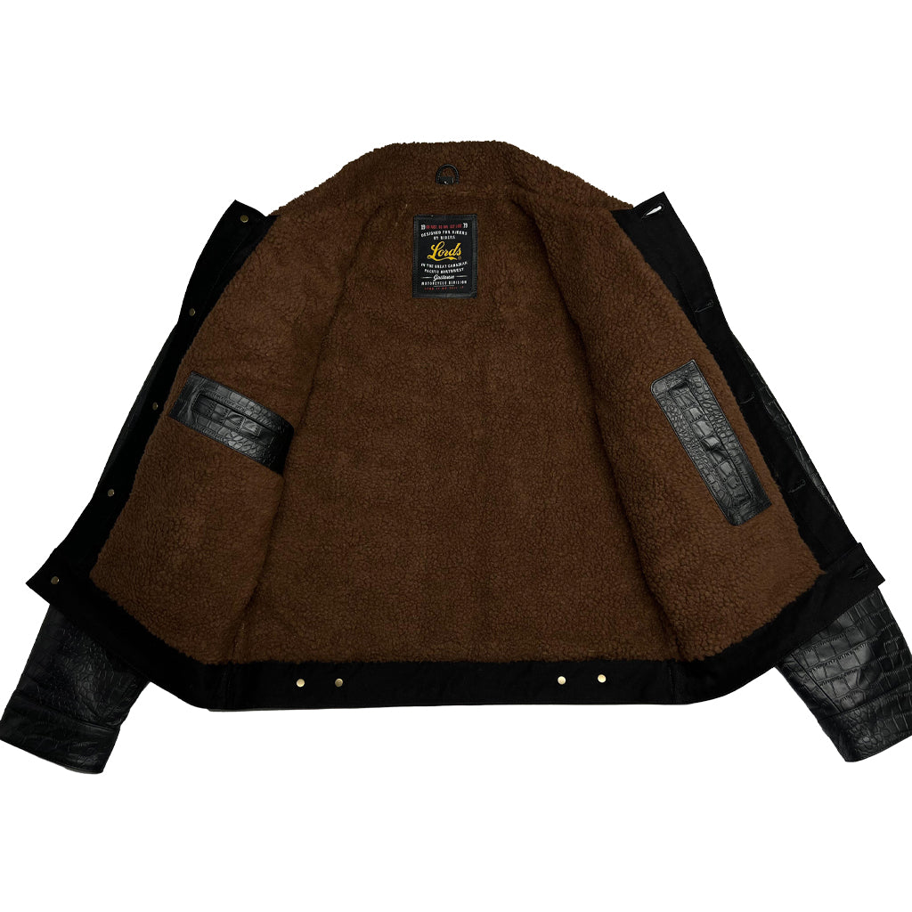 Lords x Cleaver Culture Steazy Ryder Jacket - Black Crocodile Leather Sherpa