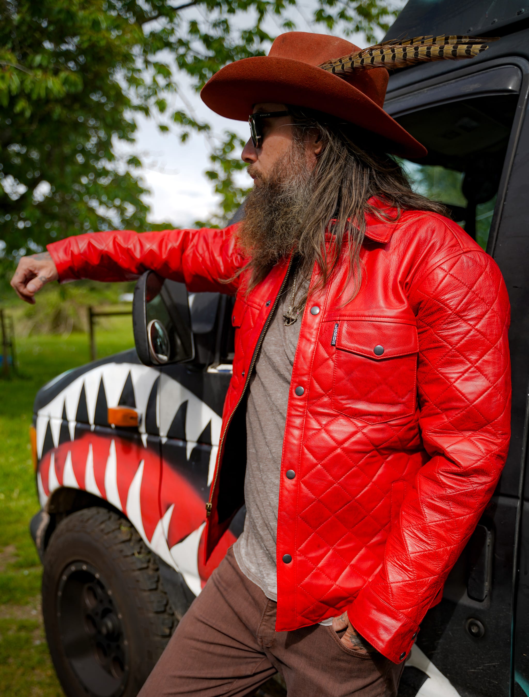 Lords x Cleaver Culture Regulator Jacket - Red Leather Sherpa