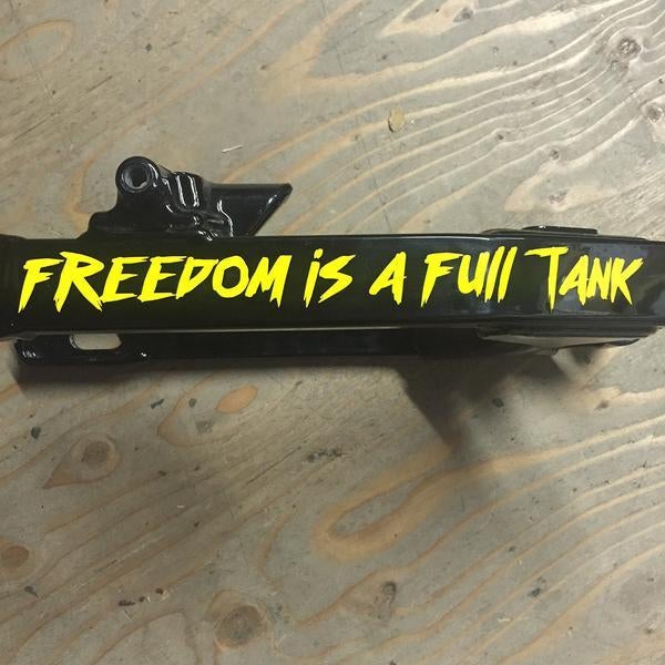 Lords x Freedom is a Full Tank Die Cut Swingarm Decal